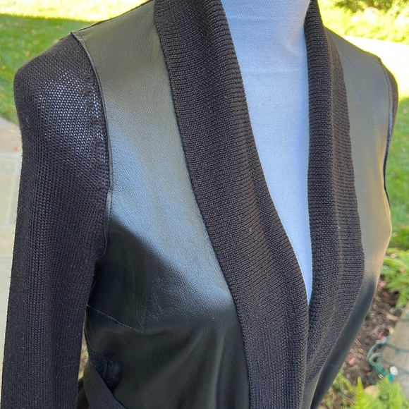 Genuine Leather & Wool Belted Cardigan Jacket - Picture 8 of 11